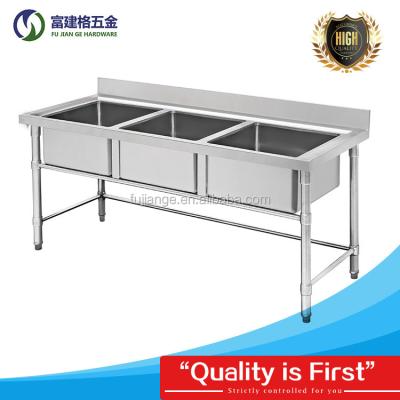 China Without Faucet Assembly Triple Bowls Stainless Steel Kitchen Sink Work Bench 3 Sinks Work Table 304 SUS For Commercial Kitchen Room for sale