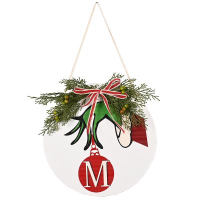 China Christmas Atmosphere Christmas Wreath Decoration Home Flower Door Hanger Wooden Door Decorations for sale