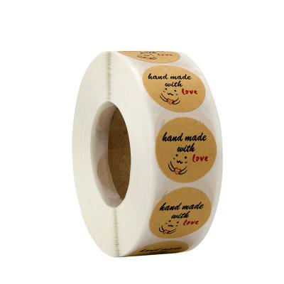 China Waterproof Eco Friendly Raincoats Thank You Kraft Paper Adhesive Label Sticker Roll for sale