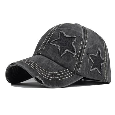 China Thick Beanies Wholesale Cotton Hole Denim Ponytail Baseball Sports Hat With Stars Bling Hat Women Baseball Hats for sale