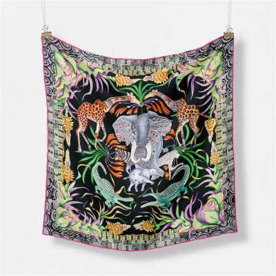 China Manual Rolled Edge/Hand Printing 53CM Twill Scarf Woman Silk Animals Painting Square Scarves Wraps Small Bandana Hijabs Scarves Tie Headband Silk Scarf for sale