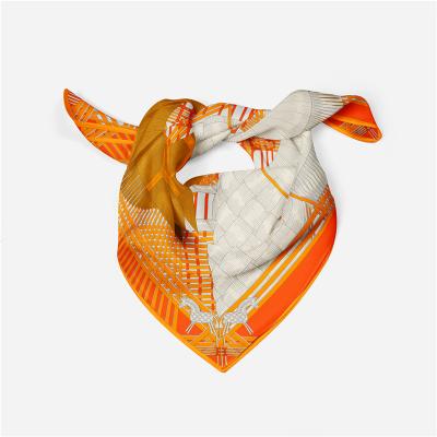 China Manual Rolled Edge/Hand Printing 53CM Twill Scarf Square Painting Print Silk Custom Horse Wraps Silk Bandana Hijabs Scarves Tie Headband Headscarf for sale