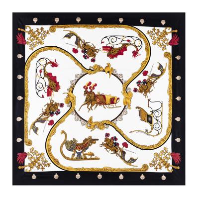 China Manual Rolled Edge/Hand Printing Zean130CM Twill Female Scarf Women Big Shawls Horse Carriage Stoles Square Bandana Scarf Hijab Silk Luxury Scarf for sale