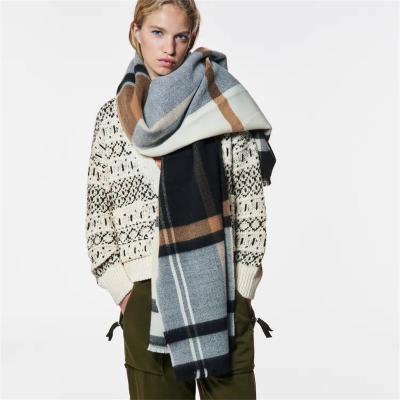 China Tie Dye ZA Winter Warm Scarf with Black and Blue Sharpening Luxury Plaid Winter Scarf for Women Winter for sale