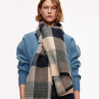 China Link Best ZA Dye Plaid Blue Cashmere Winter Style Female British Sale Scarf For Women Elegant Wholesale for sale