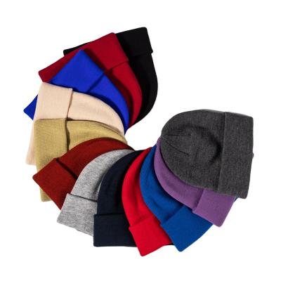 China COMMON Fashionable Custom Embroidery Logo Solid Color Warm Winter Beanie Knitted Hat Soft Acrylic Covers Thick Bowler Hat for sale