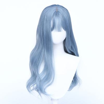 China New Design Water Wave Long Blue Wavy Synthetic Cosplay Wigs With Bangs For Women Cos Party Lolita Wig Heat Resistant Wig for sale