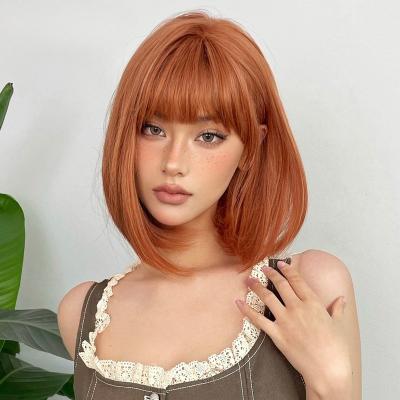 China Short Orange Cosplay Hair Bob Synthetic Wigs Straight With Bangs For Women Party Halloween Natural Wig High Temperature Fiber for sale