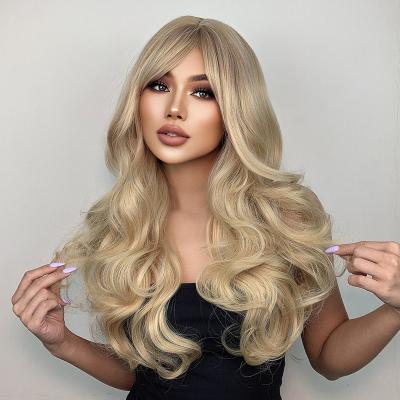 China Platinum Blonde Deep Synthetic Wig Ombre Wave Long Wavy Wig With Bangs For Women Cosplay Party Hair Heat Resistant Wig for sale