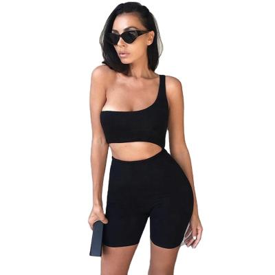 China 2022 new QUICK DRY women's sexy spring solid color one-shoulder hollow waist show sports short jumpsuit women for sale