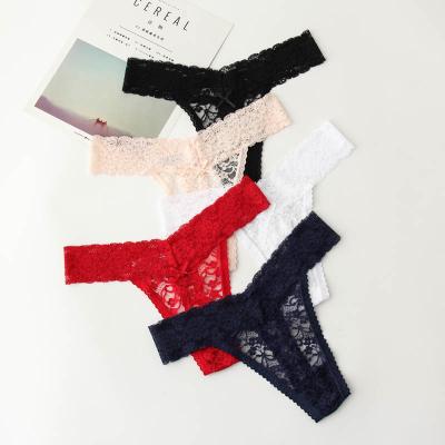 China Wholesale Custom Cutout T Back Panties Lace Thong Ladies Sexy Womens Breathable Panties for sale