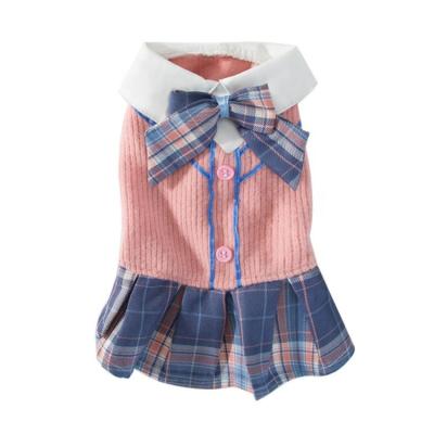 China New Stocked Thick Bow Tie Cat Skirt Puppy Dog Dress Cat Clothes Cute Plaid Dog Clothes for sale