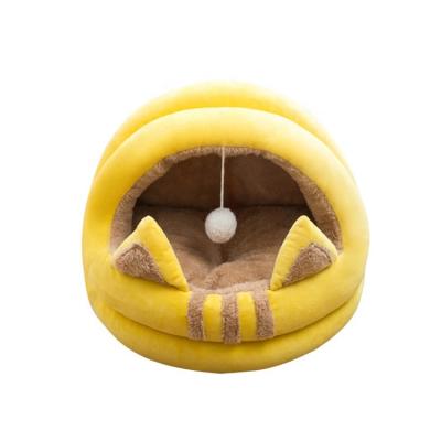 China Stored Warm Plush Pet Bed Partially Enclosed Cat And Kennel Most Comfortable Pet Bed for sale