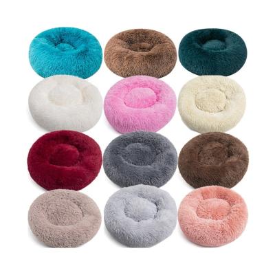 China Ultra Soft Washable Cushion Stocked Cat Bed Pet Beds Plush Fluffy Around Eco-Friendly Cat Plush Bed for sale