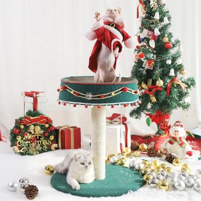 China Cute Christmas Stocked Cat Tree Grinding Claw Cat Scratching Board Sisal Column Wood Cat Tree for sale