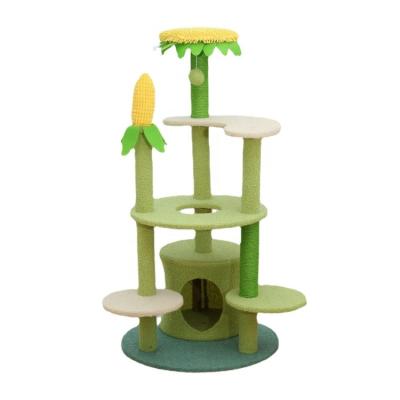 China Cat Climbing Frame Small Apartment Stored Bed Tree Built-in Multifunctional Green Cat Tree Claw Hemp Rope Grab Grinding Column for sale