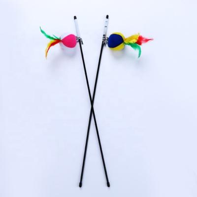 China Stocked Plastic Cat Training Toy Pet Cat Toy Interactive Puzzle Stick With Feather for sale