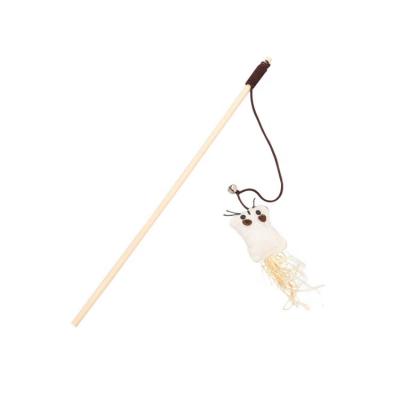 China Pet Stocked Toy Wooden Rod Mouse Feather Cat Stick Fish Cat Toy Funny Wooden Cat Stick for sale