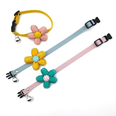 China Pet Cat Neck Chain Bell Collar Style Small Fresh Flowers Adjustable Stocked Pet Collar for sale