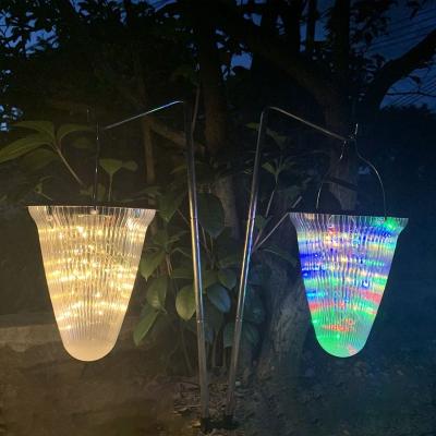 China Swollen Antique Frosted Copper LED String Light Outdoor Bell Shaped Glass Arrangement Cone Hand Modern Micro Solar Shade Pendant Light for sale