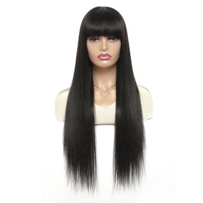 China Brazilian Remy Hair Long Silky Straight SILKY STRAIGHT Human Hair Lace Up Wigs With Bang For Black Women for sale