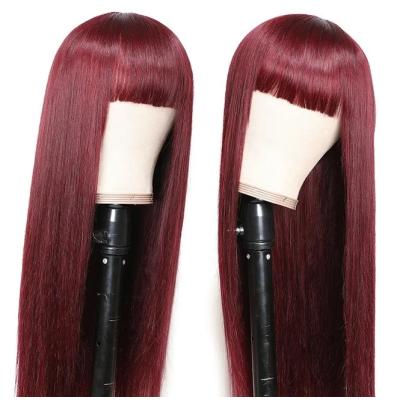 China Fashion Silky Straight Non Wave Lace Wigs Burgundy Color 100% Virgin Hair High Quality Brazilian Silky Straight Hair Wigs Long With Bangs for sale