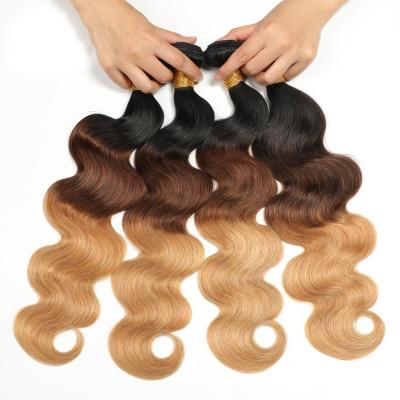 China Body Wave Cuticle Aligned Unprocessed Brazilian Body Wave Hair Ombre 3 Bundle Color Toned Hair Weft Extension for sale