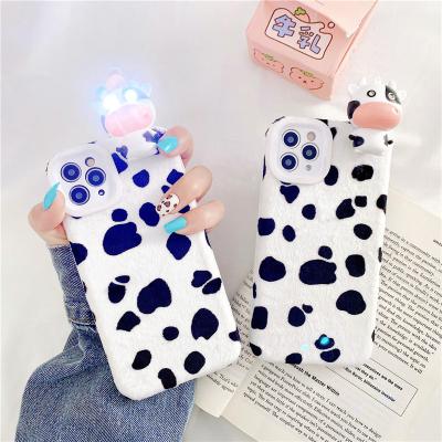 China Hot 3D Cow Cute Designer Case Laudtec Plush Phone Case For Iphone 12 Mini Furry Fur 3d Cute Snap Cow Designers Back Covers For Iphone 12 pro Coque// for sale