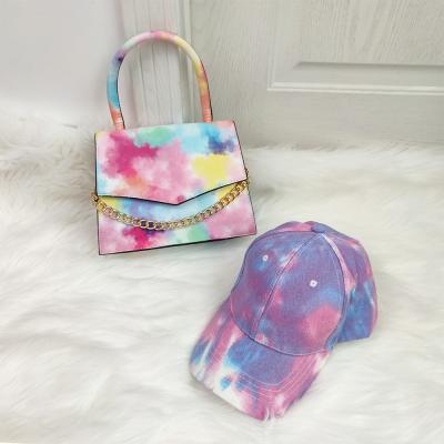 China 2021 Vintage Tie Dye Women Baseball Hat And Purse Matching Sets Wholesalers for sale