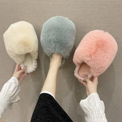 China Fashion Trend High Quality Warm Shoes Faux Fur Plush Pink Fluffy Swamp Fuzzy Indoor Home Winter Slippers For Women for sale