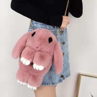 China Casual Long Cartoon Bunny Messenger Fluffy Rabbit Bag Cute Handbag Women's Fur Rabbit Girl Fashion Fashoion Plush Chains for sale