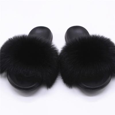 China Wholesale high quality mommy and me slippers fashion trend PVC raccoon fur and fox fur hairy slides faux fur women slippers for sale