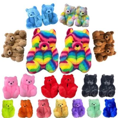 China CUSHIONING wholesale fluffy kids Teddy Bear Slippers teady women Teddy Bear Slippers Comfortable Bedroom Rainbow for sale