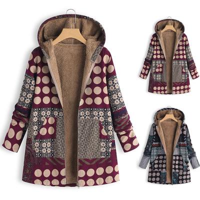 China Women Reversible Vintage Warm Jackets Single Breasted Hooded With Pocket Print Parkas Plus Size 2021 Winter Female Coats for sale