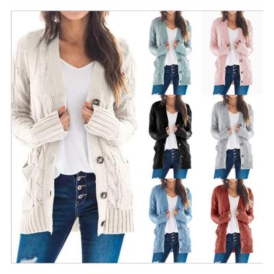 China New Arrival Anti-wrinkle Outwear Autumn Ladies Knitwear Solid Color Women Front Button Down Long Sleeve Sweater Open Cardigan With Pocket for sale