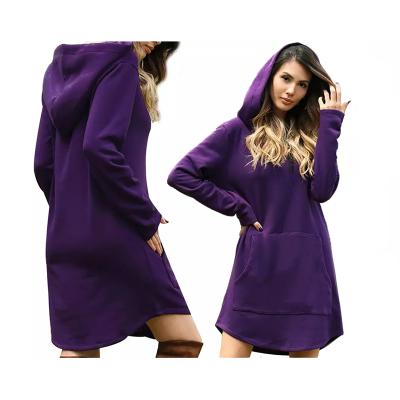 China Autumn Women Solid Color Hooded Breathable Pocket Sheath Long Loose Oversized Dress Sweatshirts Hoodies Sweatshirts for sale