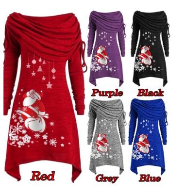 China Anti-Wrinkle Christmas Festival Plus Size Christmas Jumper Dress Women's Tops And Tunics Santa Claus Print Irregular Cowl Neck Long Size for sale