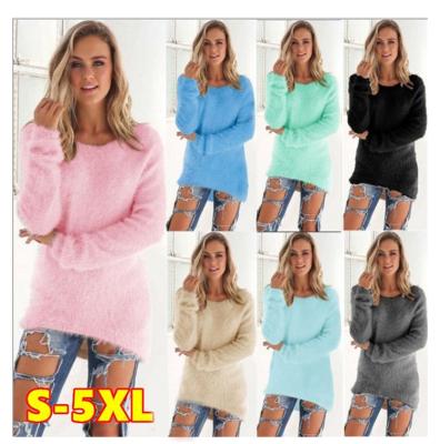 China Autumn And Winter Fluffy Lightweight Jumper Solid Color Long Sleeve Anti-wrinkle sweater women knitted tops plus size plain sweater for sale