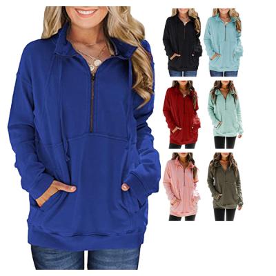 China Unique Design Pullover Slouchy Sweatshirt Breathable Zipper Solid Color Long Sleeve Casual Top Women Half Sweatshirt With Plus Size for sale