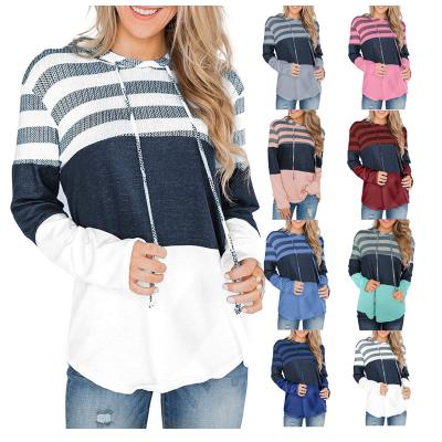 China Breathable Christmas Clothes Women's Loose Patchwork Pullover Color Block Tops Striped Sweatshirts Drawstring Hoodie Sweatshirt for sale