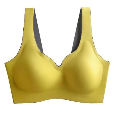 China Factory Wholesale Thai Latex One Piece Gather Ice Free Seamless Soft Silk Bra Ladies Wire Underwear Upper Elastic Comfortable Sleep Bra Top for sale