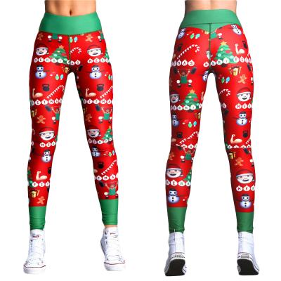 China Europe Hot Sale Christmas Print Breathable Tights Festival High Waist Yoga Pants Fitness Leggings For Women Salon Wear for sale