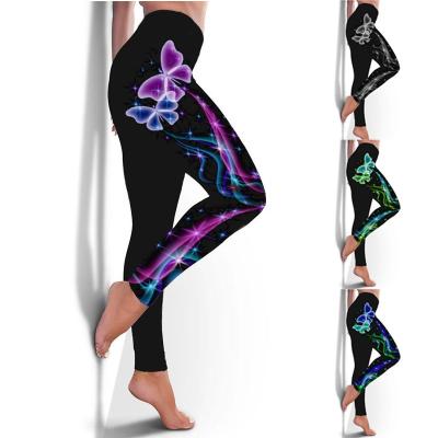 China 2021 Hot Sale Fashion Antibacterial Butterfly Print Women's Fitness Sport Leggings Gym Workout Elastic Tights Plus Sizes Leggings for sale