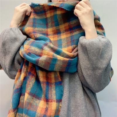 China New Fashion Cashmere Shawls Women Winter Thicken Rainbow Plaid Scarf Tassel Scarf Blankets Neck Warmer American European Coat for sale