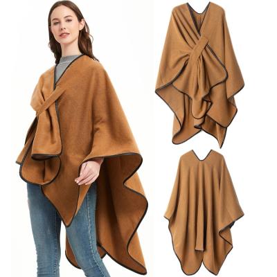 China Pashmina Soft Smooth Warm Wool Travel Poncho Coat Women Solid Color Feeling Covering Capes Blanket Elegant Scarves Shawl Women for sale