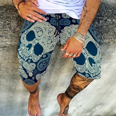 China Anti-wrinkle Fashion 4XL Skull Print Male Streetwear Cotton Canvas Shorts Casual Loose Mens Summer Drawstring Shorts Beach Pants for sale