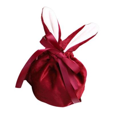 China Creative Drawstring Pouch Rabbit Ears Velvet Gift Bags Baking Packaging Valentines Easter Bunny Gifts Cookie Party Supplies for sale