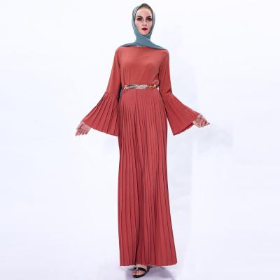 China Newest Pleated Islamic Muslim Dress Ramadan Dress Kimono Arabic Style Dubai Abaya Flare Sleeve Fashion Soft Feeling Clothing for sale