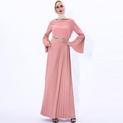 China Soft Soft Feeling Fashion Pleated Sleeve Flare Clothing Muslim Dubai Abaya Dress Islamic Women Ramadan Dress Kimono Arabic Style for sale