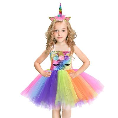 China cute princess Glowing Unicorn Dresses Birthday Party Children Anti-wrinkle even Halloween Cosplay girls tutu dress for sale